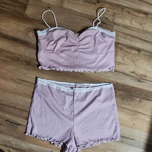 SHEIN Lavender Lace Trim Pajama Set